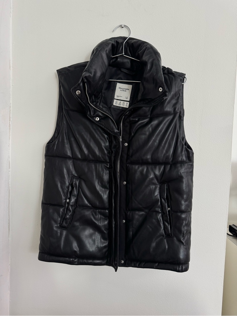 Abercrombie & Fitch Vegan Leather Puffer Vest Black Small (oversized fit)
